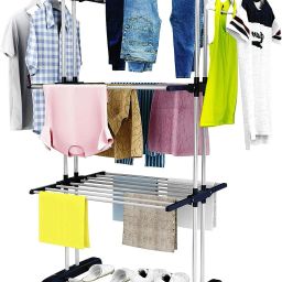 Steel Floor Cloth Dryer Stand Stainless Steel Clothes Drying Stand for Balcony & Home (Black)-image-37