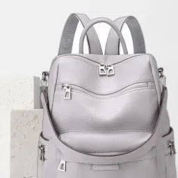 Medium 27 L Laptop Backpack Purse for Women Convertible Travel Vintage PU Leather Shoulder-3
