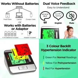 Dr Trust Goldline with Talking Guidance and 3 Color Hypertension Alert LCD indicator and Power Adapter Included Blood Pressure Monitor USA Bp Monitor Bp Monitor image 3
