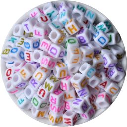 450 Pieces 6mm DIY White Colorful Acrylic Alphabet Letter Cube Beads for jewelry making, Bracelets, Necklaces,Children's Educational Toys, Key Chains and Kids Jewelry-0