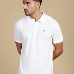Men Solid Polo Neck Cotton Blend White T-Shirt-image-0