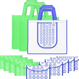 heart home Pack of 12 Smile Foldable Shopping Bags For Women | Green & White Blue Pack of 12 Grocery Bags-picture-46