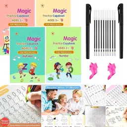 Magic Practice Copybook Set, Includes Math, English, Drawing Books, and Eraser-2