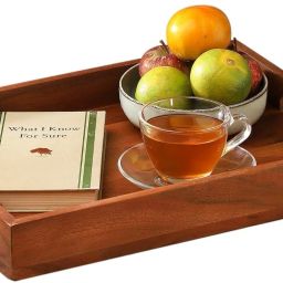 18 Inch Handcrafted Brown Acacia Wooden Rectangular Serving Tray Tray Serving Set-image-42