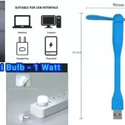 icall Triple Combo of Portable USB Light, USB Fan & Mini USB Bulb Emergency Combo (use with laptop, phone, desktop) USB Fan, Led Light image 5