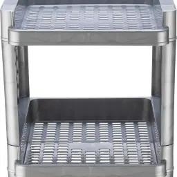 sorath Rectangular 2 Layer Multipurpose Shelf Stand Basket Rack Trolley Plastic Kitchen Trolley image 2