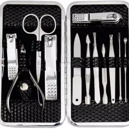 12 in 1 Stainless Steel Manicure Pedicure Set Nail Cutter Scissors Care Set Tweezers Knife Ear Pick Eyebrow Scissors Utility Tools Grooming Kits with Leather Hard Case-14