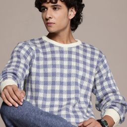 Men Self Design Round Neck White Sweater-image-99