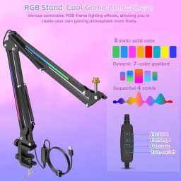amg music RGB Microphone Stand Mic Arm Stand with RGB Lights for Studio Recording Gaming Microphone Stand for YouTube Streaming Podcasting Microphone Holder image 2
