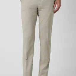 Men Slim Fit Cream Polyester Trousers-image-81