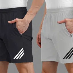 avolt Pack of 2 Solid Men Grey, Dark Grey Sports Shorts-picture-11