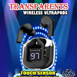 crecro Ultrapod Bluetooth Earbuds Headset Crystal Transparent Design,LED Display P62 Smart Headphones-picture-12