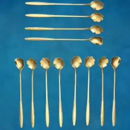 12pcs Stainless Steel Desert Spoon Golden Spoons Flower Teaspoon Set for Kitchen Stainless Steel Cutlery Set-15