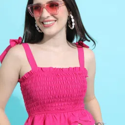 Casual Shoulder Straps Solid Women Pink Top-image-3