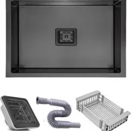 24"X 18"X 10 Handmade Kitchen Sink Black Matte Grade-304 Stainless Steel With Waste Pipe, Basket & Square Coupling Vessel Sink-image-64