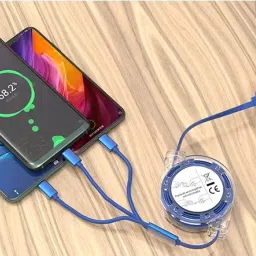 BUFONA Micro USB Cable 1.3 m Multiple Charging 3in1 Retractable USB Data Cable Multi Purpose Charging Cable image 2