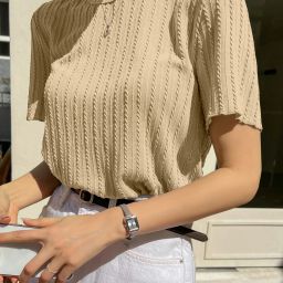 Women Self Design Round Neck Cotton Blend Multicolor T-Shirt-18