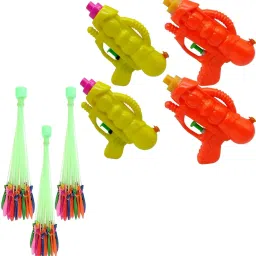 (4 Small Pichkari + 3 Magic Balloon)For Kids Holi Festival & Summer Party Fun Water Gun-image-95