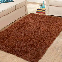 saral home Brown Shaggy Cotton 3 ft x 5 ft Machine Made Carpet-picture-48
