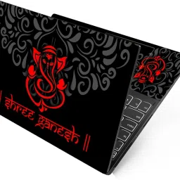 Techfit HD Printed Easy to Install Full Panel Laptop Skin/Sticker/Stretchable Vinyl/Cover for all Size Laptops upto 15.6 inch No Residue, Bubble Free - Shree Ganesh Red Neon Self Adhesive Vinyl Laptop Decal 15.6-image-2
