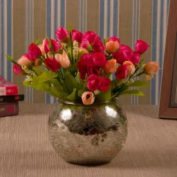 Artificial Flowers with Glass Vase Pot Home Decorations Gift Item Multicolor Peony Artificial Flower with Pot-image-60