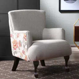 amberville from pepperfry Albury Fabric Full Back Lounge Chair In Printed Beige Colour-picture-20