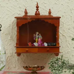 india home wood Honey Mango Wood Wall Mounted Mandir Without Door-picture-32