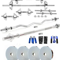 20 kg Steel Plates (2.5KGX4, 5KGX2) 4FT Curl & 4FT Straight 25mm Star Rod Home Gym Combo-image-33