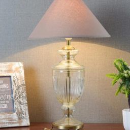 kapoor lampshades Sloping Beige Cotton Shade Night Lamp With Glass Base-picture-45