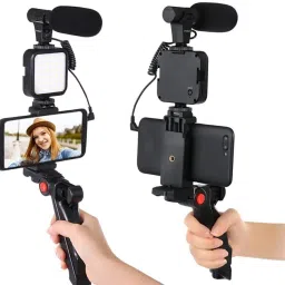MJ Hub Mobile Vlogging Kit with Microphone Tripod Stand and LED Light Vlogging Mobile Tripod Kit image 2