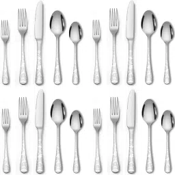 Sterling Silver Silverware Set | 20-Piece Flatware with Christmas Printed Handle Stainless Steel Cutlery Set-14