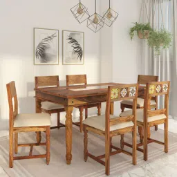 mudramark from pepperfry Siramika Sheesham Wood 6 Seater Dining Set In Provincial Teak Finish With Cushioned Chair-picture-32