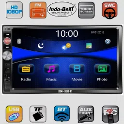 indo-best IBDDBT1 New Edition Universal Model Heavy Duty Double Din Car Stereo and 8 LED High Definition Enhanced Night Vision Rear View Camera - Product Combo For All Car Brands and Models - 7" Full HD Touch Screen with Double IC and Heavy Chassis / Bluetooth / Mic Calling / Rear View Camera Support / Steering Control Support / Equaliser / Remote / FM / USB / AUX / SD Port Car Stereo image 4