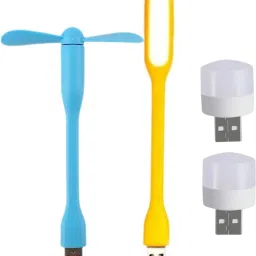 icall Combo pack of 4 (USB Fan, USB Light, Mini USB Bulb)- Emergency Combo use with Power bank, Laptop, Computer USB Fan, Led Light-32