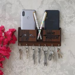 Shree Shyam Wooden Key Holder for Wall Devotional Home Decor Organizer Wood Key Holder-image-84