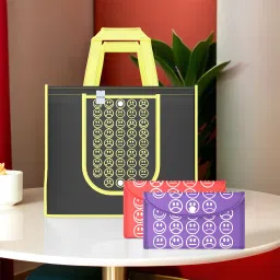 Pack of 3 Smile Foldable Shopping Bags For Women | Black Yellow, Red & Purple-6