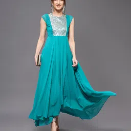 Women A-line Blue Maxi/Full Length Dress-image-36