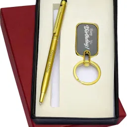 2in1 Happy Birthday Engraved Gold Color Slim Design Pen and Keyring Pen Gift Set-image-15