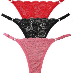 Pack of 3 Women Thong Red, Black, Pink Panty-image-1