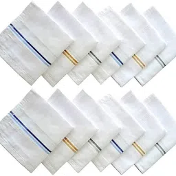 YIMK White cotton Handkerchief with color lining Pack of 12,Made with High quality Fabric,Size 21*21 ["White"] Handkerchief-image-41