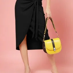 Women Solid Wrap Around Black Skirt-image-86