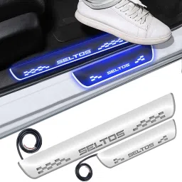 Mirror Finish Door Sill Foot Step LED Sill Plate for Seltos (Set of 4, Blue) Car Fancy Lights-88
