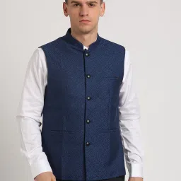 Men Self Design Nehru Jacket-4