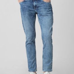 Men Skinny Mid Rise Dark Blue Jeans-image-81