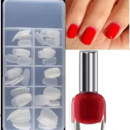 Red Nail Paint Reusable Artificial Fake Nail Set-24