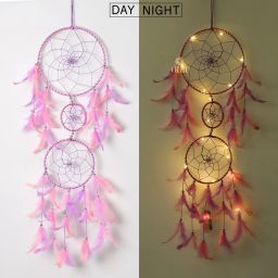 with Lights Handmade Dreamcatcher Wall Hanging for Home Cafe Party Decor Feather Dream Catcher-image-118