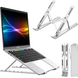 PRIMEFAIR Laptop Stand Aluminum Adjustable Portable Foldable Ergonomic Easy To Carry, 15.6" Laptops Stand (Silver) Laptop Stand-18