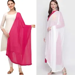 Chiffon Solid Pink, White Women Dupatta-picture-23
