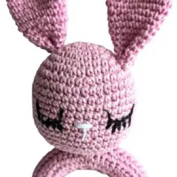 Handmade Bunny Rabbit Rattle Toy Crochet Soft Toy with Baby-Safe Wooden - 5.5 inch-image-70