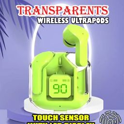 crecro Ultrapod Bluetooth Earbuds Headset Crystal Transparent Design,LED Display BU64 Smart Headphones-image-43
